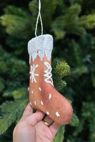 Kurabiye Görünümlü Gerçekçi Yılbaşı Çorabı Şeklinde Yılbaşı Ağaç Süsü 16cm