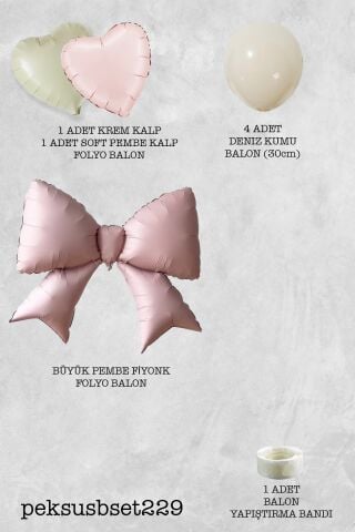 Pembe Fiyonk ve Kalp Folyo Balonlar Deniz Kumu Balon Seti Set229