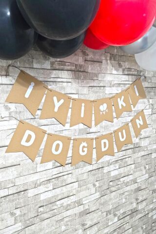 İyi Ki Doğdun Banner Kraft Üzeri Beyaz Yazı Retro Doğum Günü Süsleri