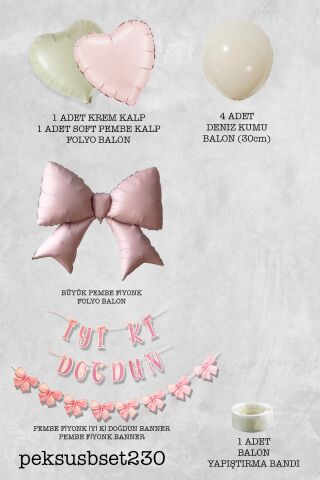 Pembe Fiyonk Balonlu Bannerlı Doğum Günü Balon Seti