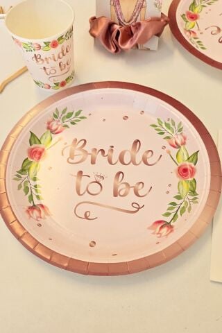 Bride To Be Karton Tabak Bardak Seti 8 li Paket Bride Parti Masa Süsleme Tabak Bardak Seti
