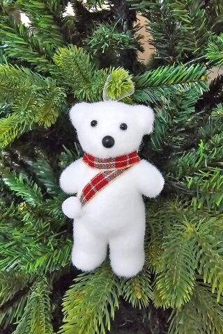 Kutup Ayı Sevimli Beyaz Ayı Tüylü Atkılı Ayı Yılbaşı Ağaç Süsü 2li Paket