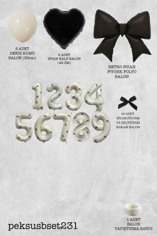 Doğum Günü Siyah Fiyonk ve Kalpler Retro Krem Balonlu Balon Seti Set231