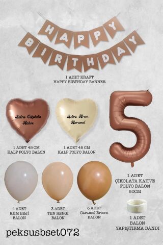 Retro Renkler Doğum Günü Parti Seti Çikolata Kahve Yaş Balonlu Kraft Banner Balon Zinciri Seti 5