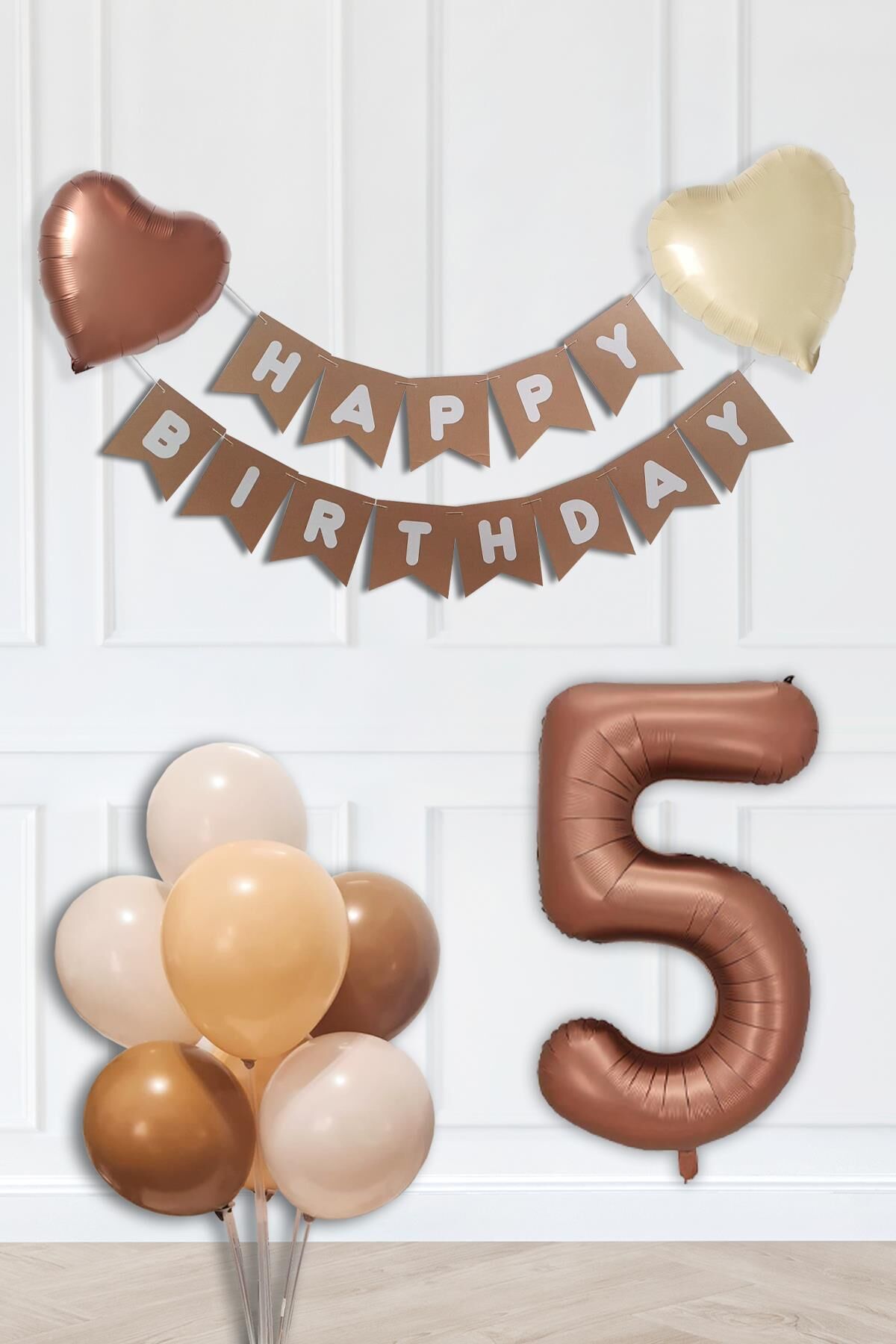 Retro Renkler Doğum Günü Parti Seti Çikolata Kahve Yaş Balonlu Kraft Banner Balon Zinciri Seti 5