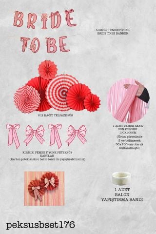 Bride Parti Duvar Süsleme Seti Bride To Be Banner Fiyonk Konsept Pembe Perdeli Parti Seti