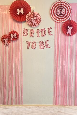 Bride Parti Duvar Süsleme Seti Bride To Be Banner Fiyonk Konsept Pembe Perdeli Parti Seti