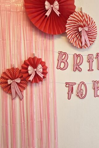 Bride Parti Duvar Süsleme Seti Bride To Be Banner Fiyonk Konsept Pembe Perdeli Parti Seti