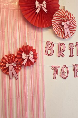 Bride Parti Duvar Süsleme Seti Bride To Be Banner Fiyonk Konsept Pembe Perdeli Parti Seti