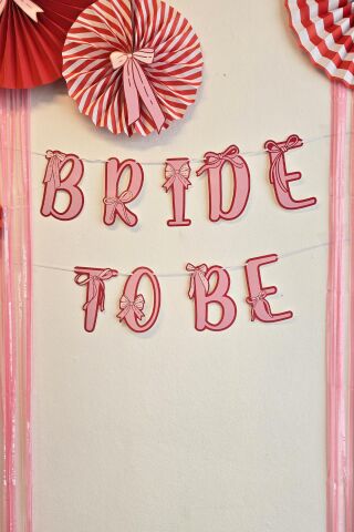 Bride Parti Duvar Süsleme Seti Bride To Be Banner Fiyonk Konsept Pembe Perdeli Parti Seti