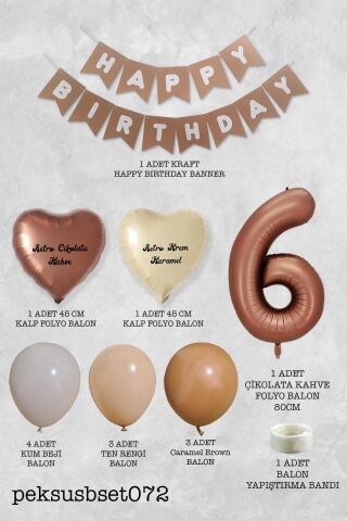 Retro Renkler Doğum Günü Parti Seti Çikolata Kahve Yaş Balonlu Kraft Banner Balon Zinciri Seti 6