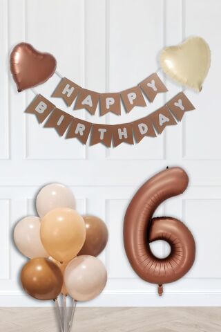 Retro Renkler Doğum Günü Parti Seti Çikolata Kahve Yaş Balonlu Kraft Banner Balon Zinciri Seti 6