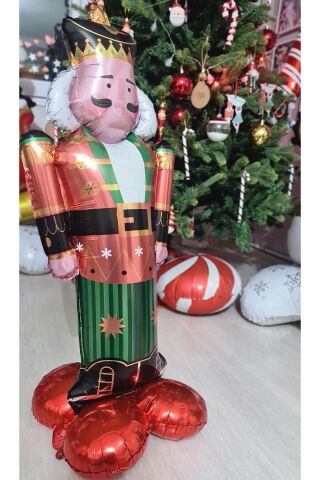 Kırmızı Kurşun Asker Folyo Balon Yılbaşı Balonu Fındıkkıran Nutcracker Şekilli Folyo Balon