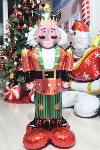 Kırmızı Kurşun Asker Folyo Balon Yılbaşı Balonu Fındıkkıran Nutcracker Şekilli Folyo Balon