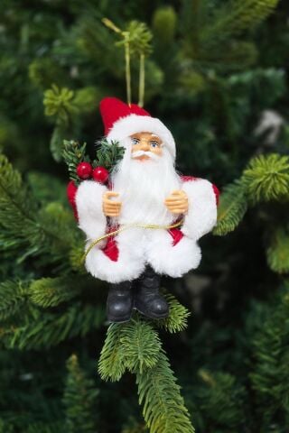 Gerçekli Noel Baba Yılbaşı Ağaç Süsü Sakallı Peluş Kıyafetli Şık Noel Baba Yılbaşı Ağacı Süsü