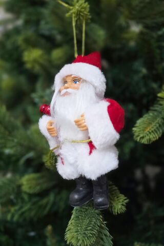 Gerçekçi Noel Baba Yılbaşı Ağaç Süsü Sakallı Peluş Kıyafetli Şık Noel Baba Yılbaşı Ağacı Süsü