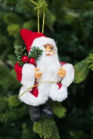 Gerçekli Noel Baba Yılbaşı Ağaç Süsü Sakallı Peluş Kıyafetli Şık Noel Baba Yılbaşı Ağacı Süsü