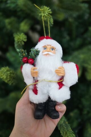 Gerçekli Noel Baba Yılbaşı Ağaç Süsü Sakallı Peluş Kıyafetli Şık Noel Baba Yılbaşı Ağacı Süsü
