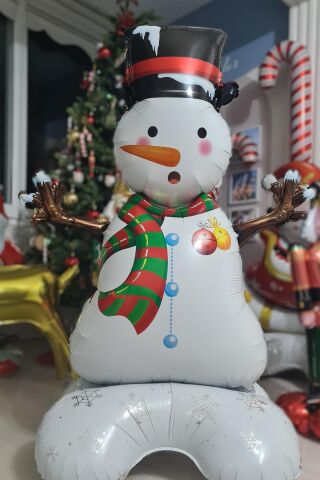 Dev Kardan Adam Ayaklı Folyo Balon 120 cm Ayakta Durabilen Yılbaşı Balonu