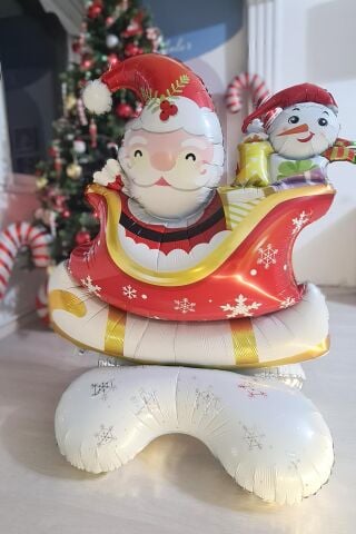 Dev Kızaklı Noel Baba Yılbaşı Balonu Ayaklı Büyük Folyo Balon