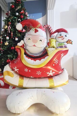 Dev Kızaklı Noel Baba Yılbaşı Balonu Ayaklı Büyük Folyo Balon