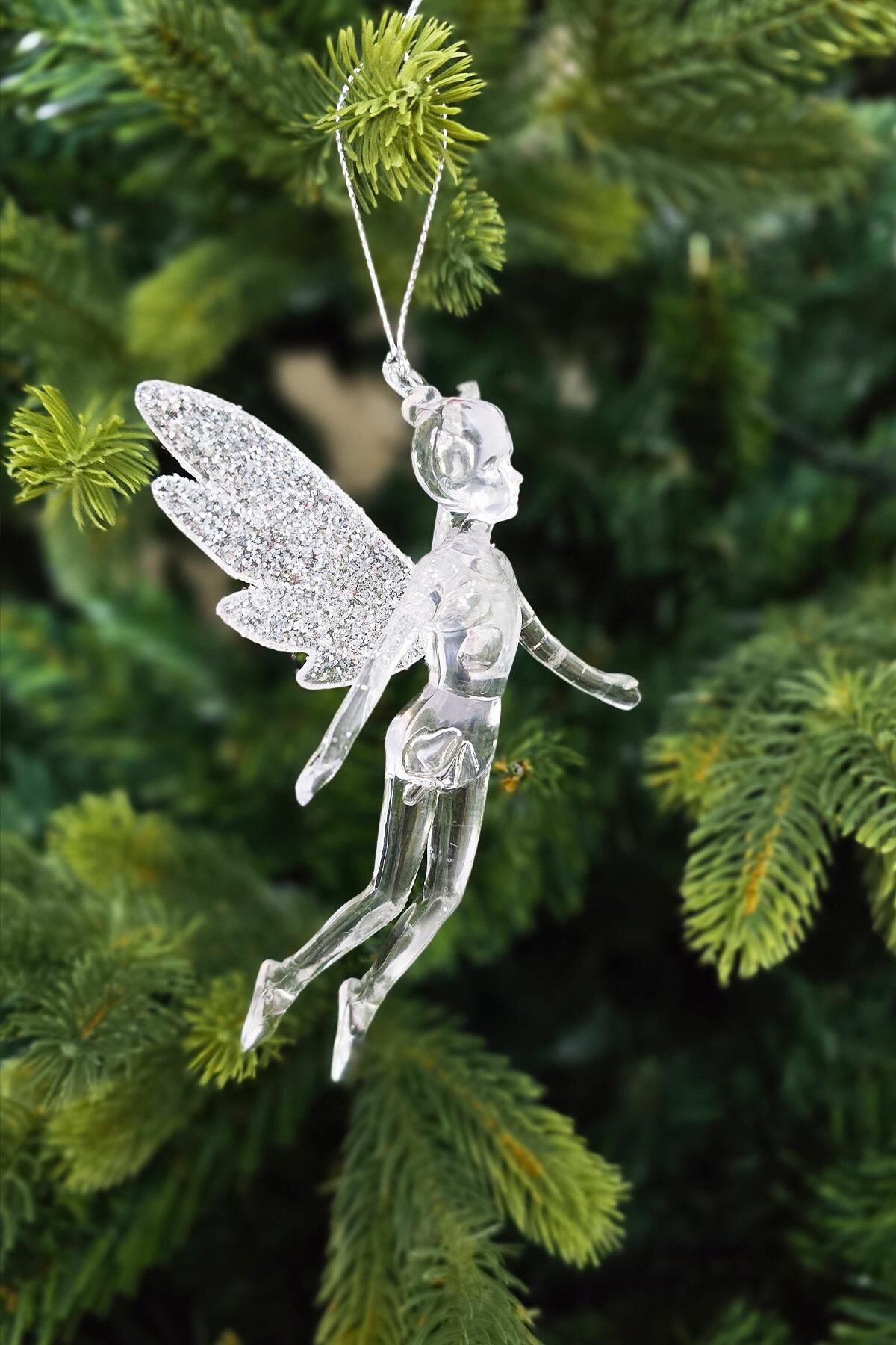 Peri Kızı Yılbaşı Ağacı Süsü Kanatlı Balerin Kız Yılbaşı Ağaç Süsü Şeffaf Simli