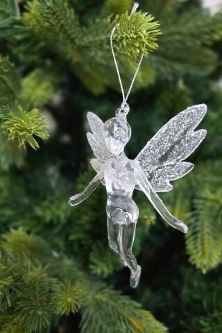 Peri Kızı Yılbaşı Ağacı Süsü Kanatlı Balerin Kız Yılbaşı Ağaç Süsü Şeffaf Simli