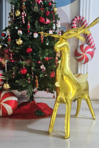 Yılbaşı Gold Geyik Balon Büyük Boy , Ayaklı Yılbaşı Süsü Balonu