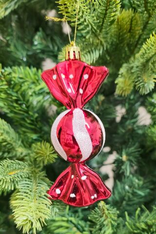 Candy Cane Kırmızı Beyaz Tema Yılbaşı Ağaç Süsleri Seti 2025 Candy Cane Süslü Yılbaşı Ağacı Süsleri 5li Set