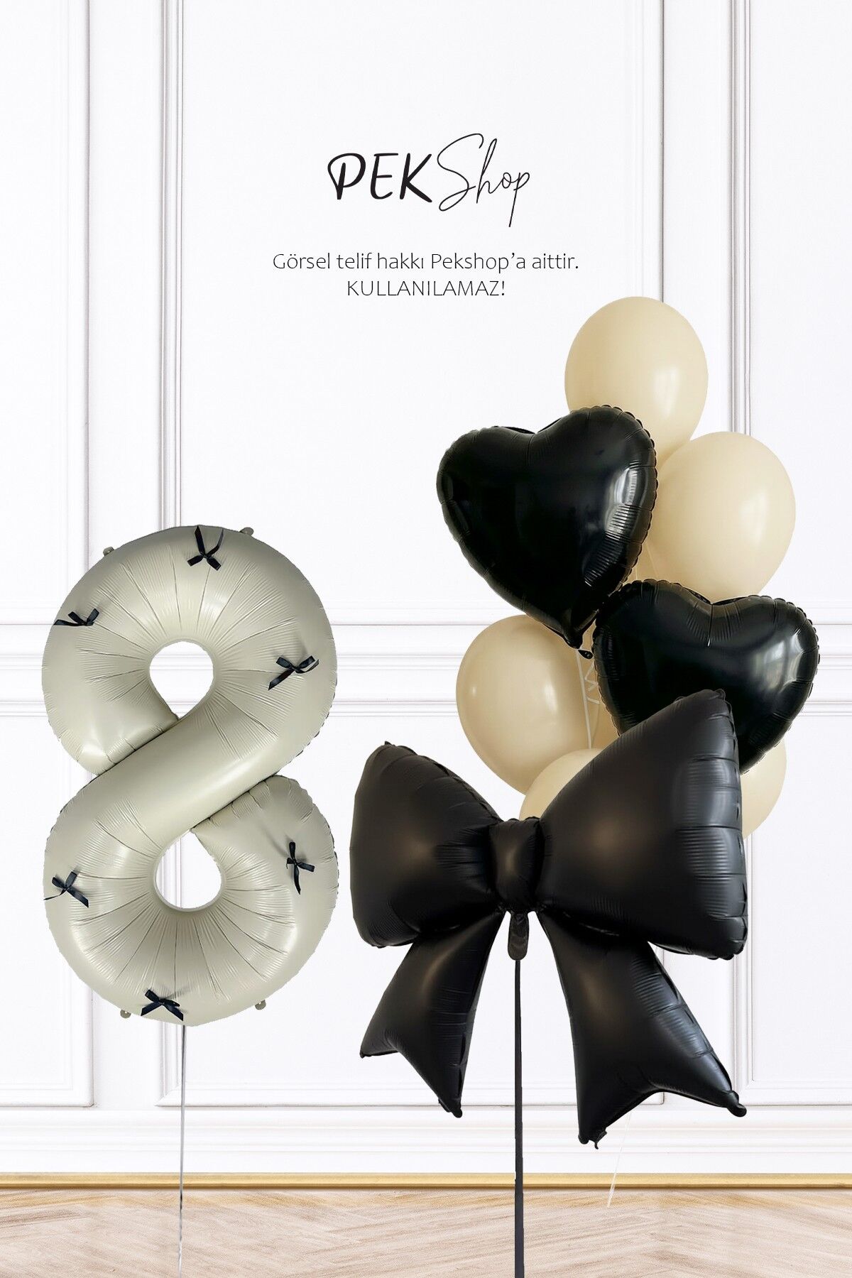 Doğum Günü Siyah Fiyonk ve Kalpler Retro Krem Balonlu Balon Seti Set231 8