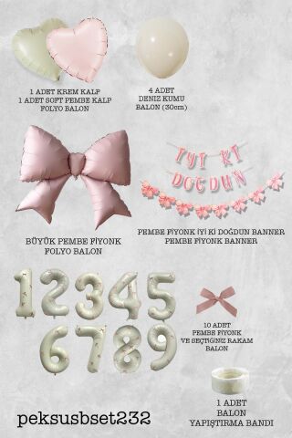 Pembe Fiyonk Lüks Doğum Günü Balon Seti