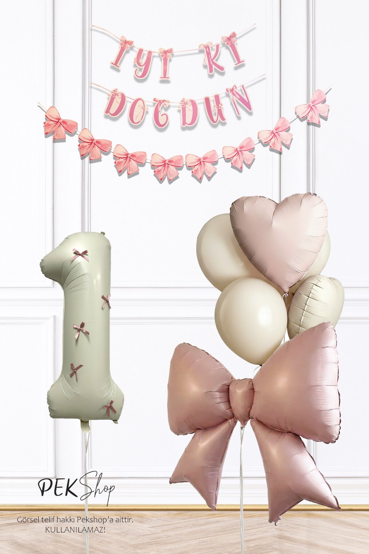 Pembe Fiyonk Lüks Doğum Günü Balon Seti