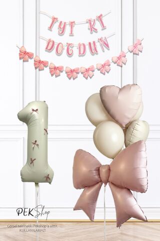 Pembe Fiyonk Lüks Doğum Günü Balon Seti 1