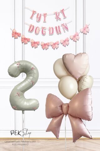 Pembe Fiyonk Lüks Doğum Günü Balon Seti 2