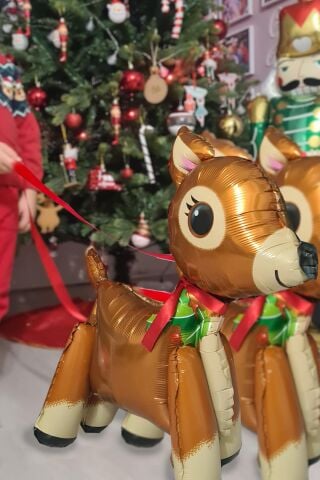 Yılbaşı Sevimli Geyik Ayaklı 3D Folyo Balon