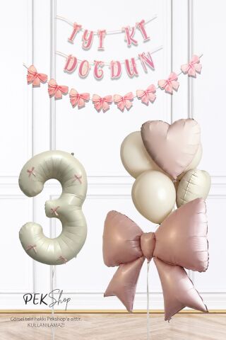 Pembe Fiyonk Lüks Doğum Günü Balon Seti 3