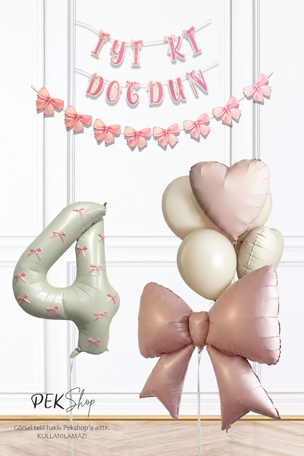 Pembe Fiyonk Lüks Doğum Günü Balon Seti 4