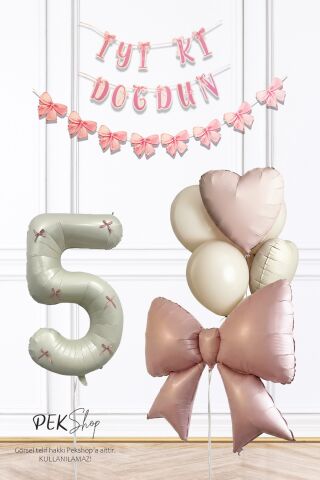 Pembe Fiyonk Lüks Doğum Günü Balon Seti 5