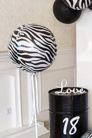 Küre Zebra Desen Folyo Balon 4D Büyük Boy 55cm