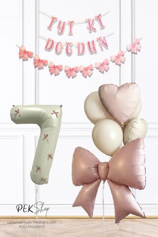Pembe Fiyonk Lüks Doğum Günü Balon Seti 7