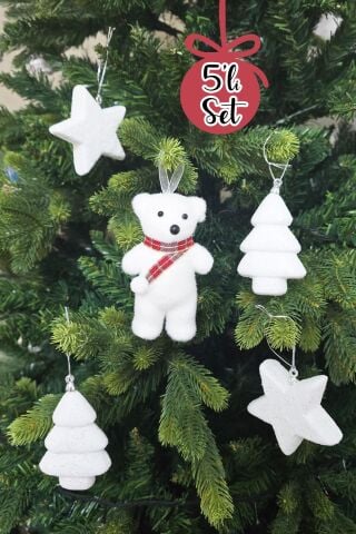 Yılbaşı Ağaç Süsleme Seti Kutup Ayısı Yıldızlar Ağaçlar Ağaç Süsleri Seti 5li Set