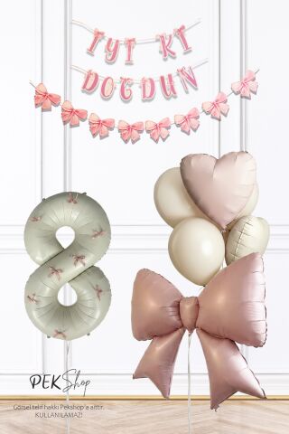 Pembe Fiyonk Lüks Doğum Günü Balon Seti 8