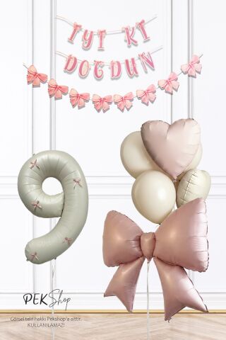 Pembe Fiyonk Lüks Doğum Günü Balon Seti 9