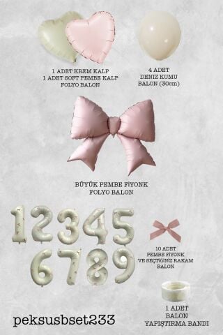 Pembe Fiyonk Kurdele Süslü Yaş Balonlu Fiyonk Tema Doğum Günü Balon Seti