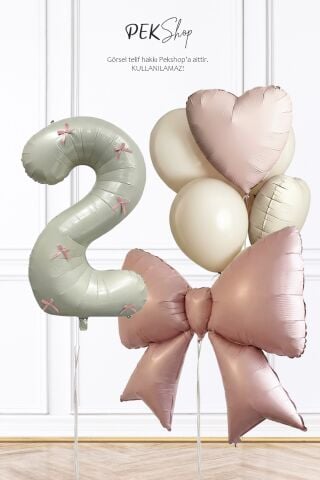 Pembe Fiyonk Kurdele Süslü Yaş Balonlu Fiyonk Tema Doğum Günü Balon Seti