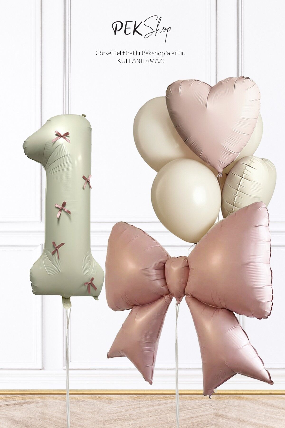 Pembe Fiyonk Kurdele Süslü Yaş Balonlu Fiyonk Tema Doğum Günü Balon Seti 1