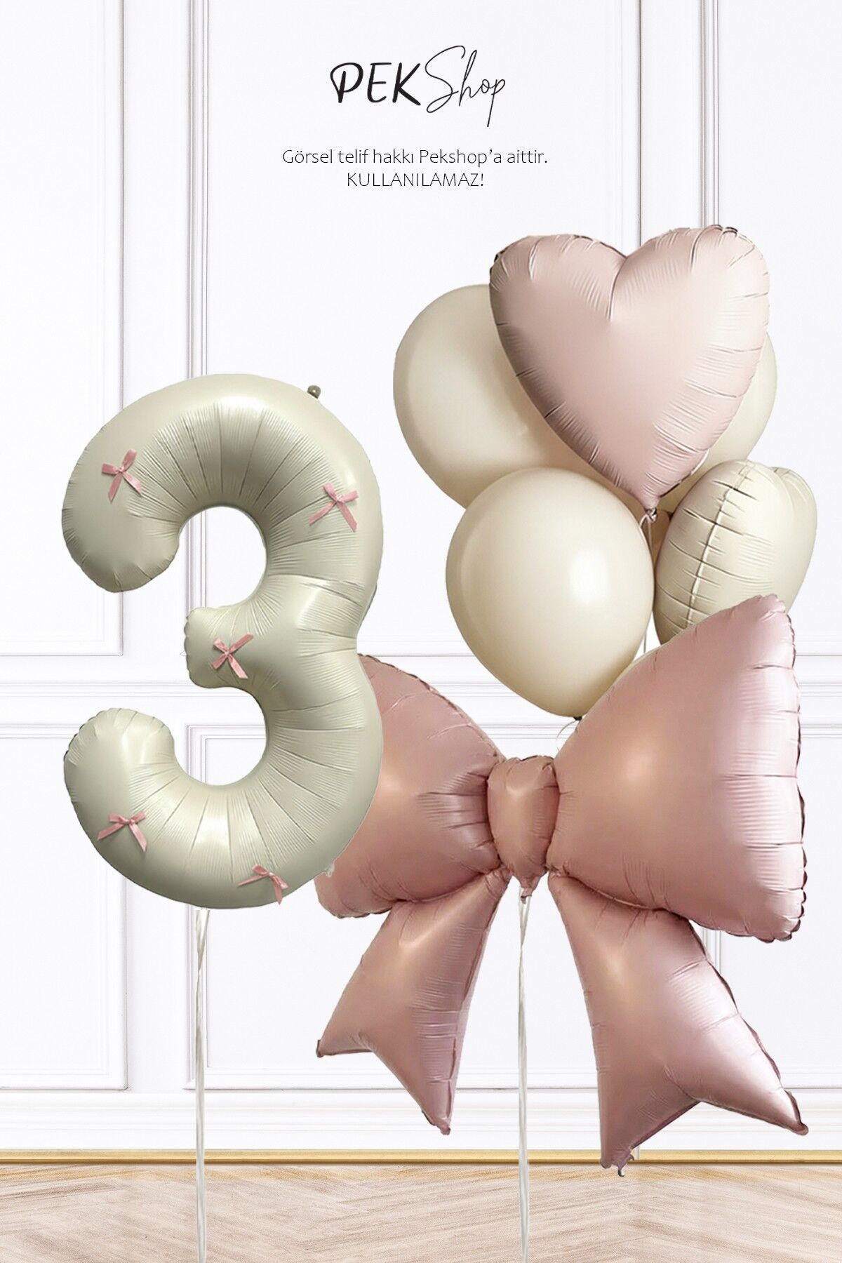 Pembe Fiyonk Kurdele Süslü Yaş Balonlu Fiyonk Tema Doğum Günü Balon Seti 3