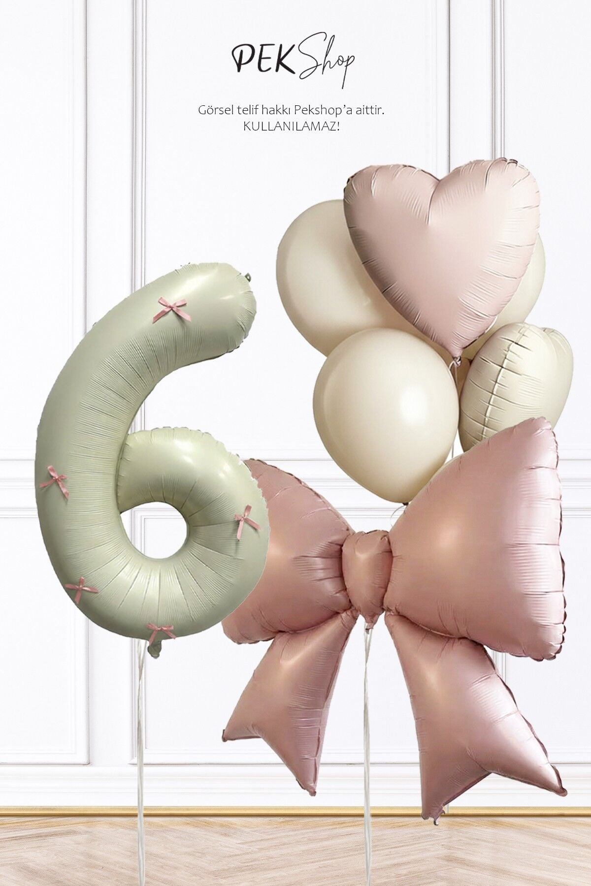 Pembe Fiyonk Kurdele Süslü Yaş Balonlu Fiyonk Tema Doğum Günü Balon Seti 6