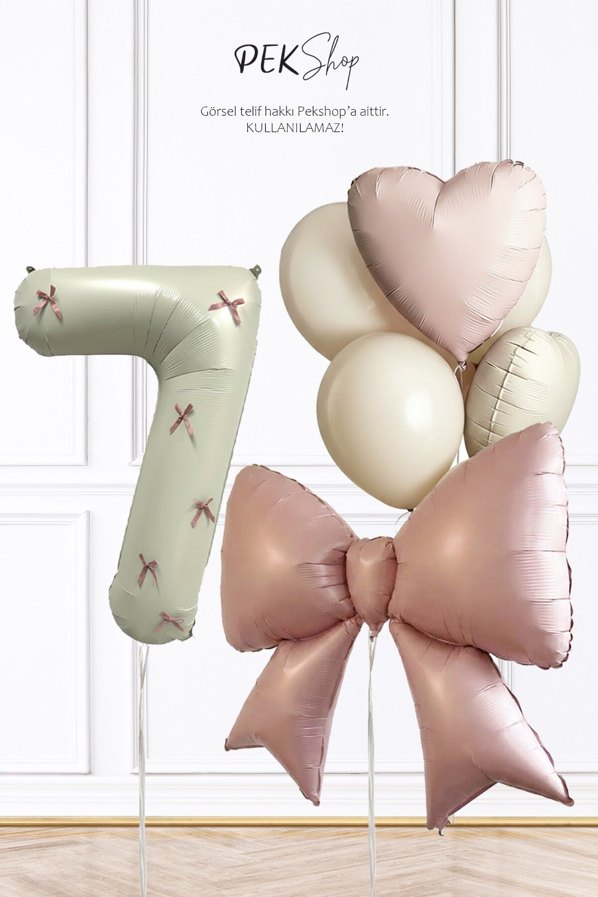 Pembe Fiyonk Kurdele Süslü Yaş Balonlu Fiyonk Tema Doğum Günü Balon Seti 7
