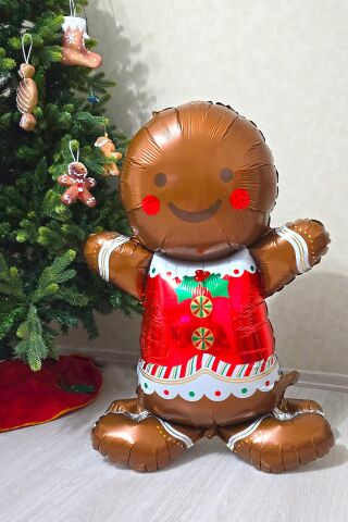 Büyük Ayaklı Kurabiye Adam Folyo Balon 120cm Kendinden Ayaklı Yılbaşı Balonu